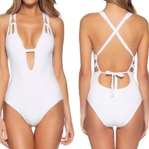 Becca White Strappy Tie Back One Piece Swimsuit Sz Sm
